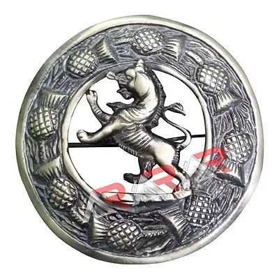 AAR Scottish Rampant Lion Kilt Brooch Fly Plaid Thistle Antique Finish 3  (7cm) • $11.99