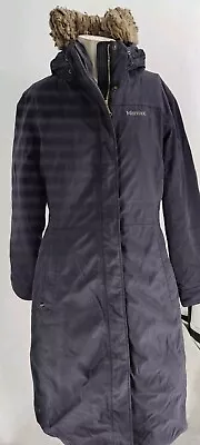 4392 Marmot Coat Women's Black Faux Fur 650 Fill Goose Down Parka Large • $40.99