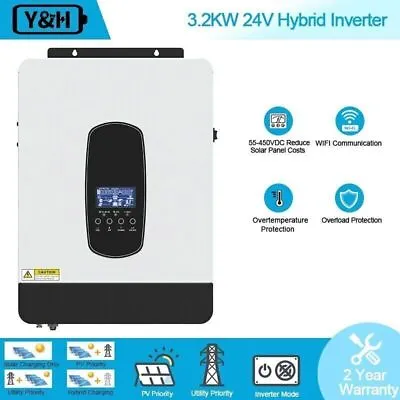 3200W 24V Off-Grid Solar Hybrid Inverter DCDC55-450V/230V 80A MPPT Max PV 3000W • £209.99