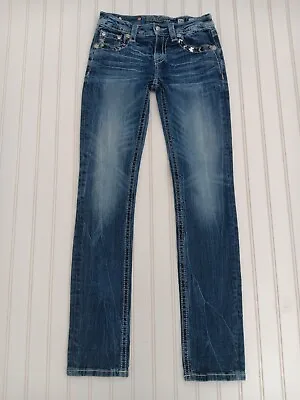 Miss Me Skinny Low Rise Stretch Blue Jeans  Bling Girls Size 14- 26 X 30 • $22.99