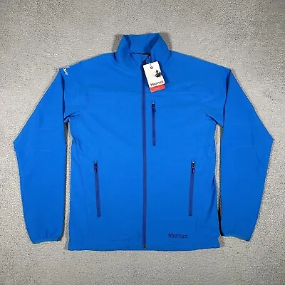 Marmot Jacket Mens Medium Blue Tempo Full Zip Softshell Outdoor Casual Logo NWT • $54.95