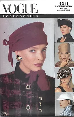 Vogue #8211 MISSES HATS VISOR HEADBAND  Sewing Pattern Uncut • $8