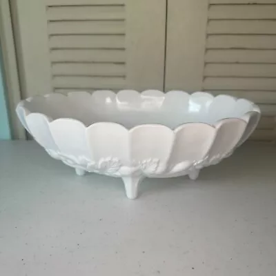 Vintage INDIANA GLASS Milk Glass Harvest Grape Fruit Footed Oval Serving Bowl • $10.52