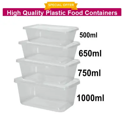 Clear Plastic Rectangular Containers With Lids Microwave Food Safe • £6.15