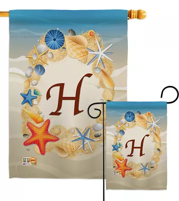 Summer H Initial Beach Monogram Seashell Wreath Garden House Yard Flag • $15.95