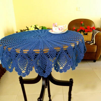 $17.09 • Buy Blue Vintage Hand Crochet Tablecloth Round Lace Table Cloth Topper Pineapple 35 
