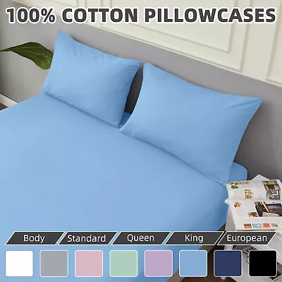 2 PCS  100% Cotton Pillow Cases Cover Hotel Quality Pillowcase Standard European • $17.99