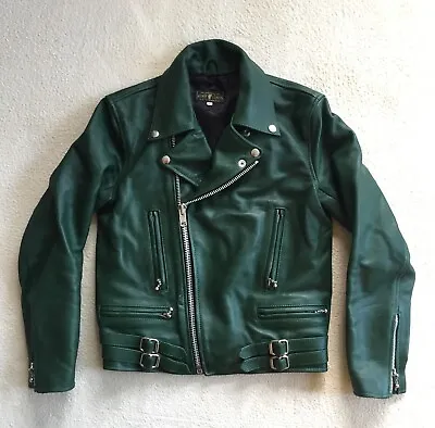 Green Leather Riders Motorcycle Jacket /Lewis Leather Schott Cafe Racer • $178