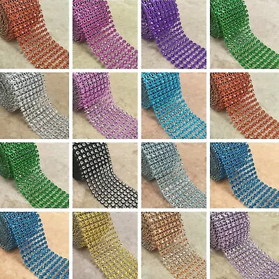 £3.24 • Buy DIAMANTE MESH RIBBON 8 Row - 4cm Colourful Jewel Trim Edging Sewing CUT PER 1M