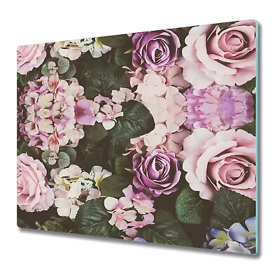 Serving Chopping Board Glass Cover Baroque Romantic Flowers Pink And Green 60x52 • $46.95