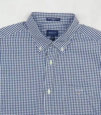 GANT ' Broadcloth Gingham ' Shirt Mens Size L Large Regular Fit Blue White Check • £30