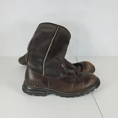 Ugg Womens Brooks Tall Brown Boots Leather Shearling Line 5490 Size 9 Eu 40 • $50.90