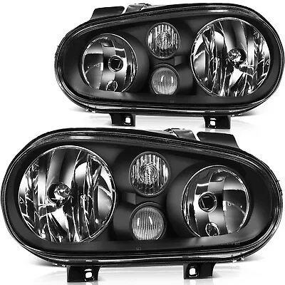 $82.29 • Buy Headlights Assembly For 1999-2006 Volkswagen Golf Black Housing Replacement Pair