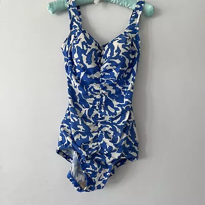 Maxine Of Hollywood Size10 One Piece Swimsuit Blue White Geo Design Built In Bra • $12.99