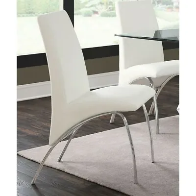 Coaster Ophelia Faux Leather Dining Side Chair In White And Chrome (Set Of 2) • $250.78