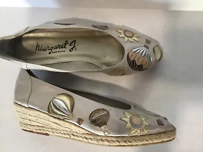 Margaret J. Jerrold Espadrilles Shoes 9M HOT AIR BALLOON Silver Leather 1980s • $34