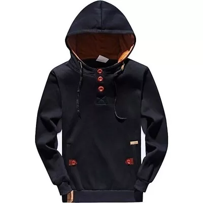 YuKaiChen Sweatshirt Mens Small Slim Fit Black Button-up Fleece Hoodie  • $18.63