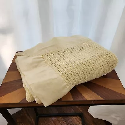 Vintage Curity Baby Blanket Yellow Thermal Waffle Weave Satin Lining Nylon • $49.99