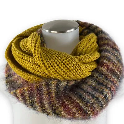 Earthbound 50/50 Fuzzy Knit Infinity Scarf Wide BOHO Mustard Yellow (52  X 14 ) • $17.99