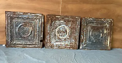 Lot Of 3 Antique Tin Ceiling  2' X 2' Shabby Tile 24  SQ Chic VTG Crafts 106-23A • $59