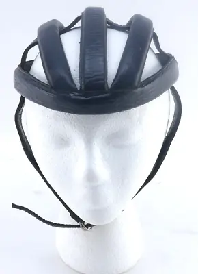Vintage Cycling Hairnet Helmet Black Leather Bicycle Italy L'eroica 52cm NOS • $100