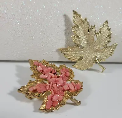 Vintage Brooch Pins Lot Gold Tone Maple Leaves Leaf Minerals Fall Autumn • $17.49