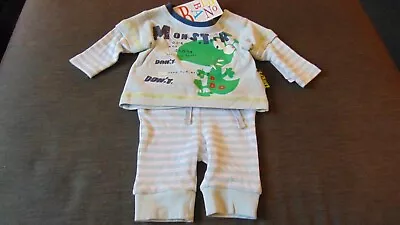 Babaluno 2 Pc 'Monster' Top & Joggers Outfit 0-3m 62cm Blue Mix BNWT • £10.99