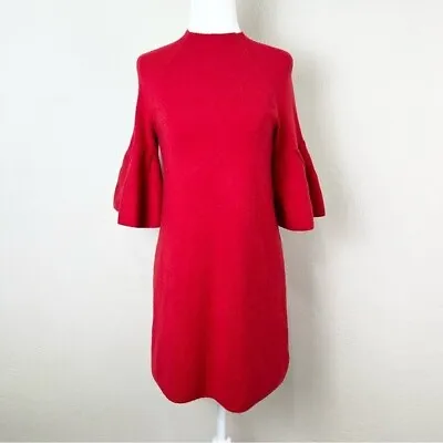 Anthropologie Moth Red 3/4 Bell Sleeve Shift Sweater Dress Women's Size XS • $24.99