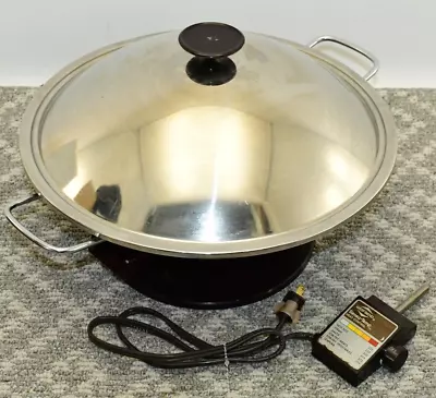 Vintage West Bend Wok Sensa-Temp Electric Stir Fry Pan Stainless Steel - 80005 • $78.88