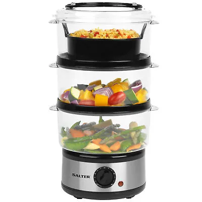 Salter 3-Tier Steamer Multi-Cooker Food Stainless Steel Compact Rice Cooker 500W • £29.99