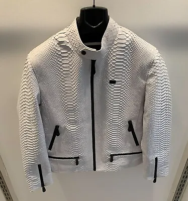 Philipp Plein White Genuine Python Skin Men's Exotic Leather Moto Jacket • $1895