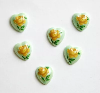 $3.99 • Buy Vintage Glass Heart Cabochons Orange Rose On Green Japan 8mm (6) Cab422G