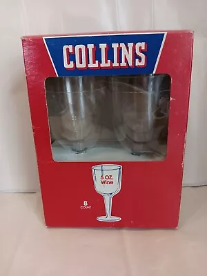 Vintage Collins Brothers 5 Oz Clear Plastic  Wine Glasses 8 Count  NIB • $9.99