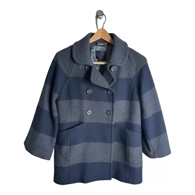 J. Crew Collection Wool Nylon Blend Striped Pea Coat Size 4 Gray Blue Striped • $34.99