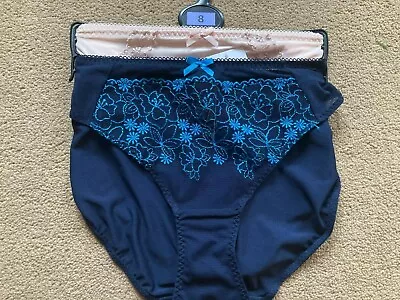 BNWT M&S 2 Pack Blue Pink Blossom Embroidery High Leg Knickers Briefs Size 8 • £2.99