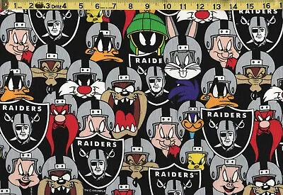 $15 • Buy LOONEY TUNES NFL RAIDERS Cotton Fabric Taz, Bugs **RARE** OOP REMNANT  19  X 22 