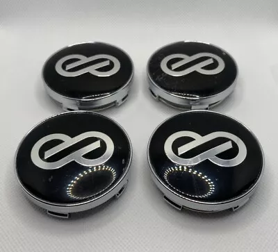 Enkei Black & Silver Wheel Center Caps 60mm Emblem 4pc Silver Cap JDM Cap • $45