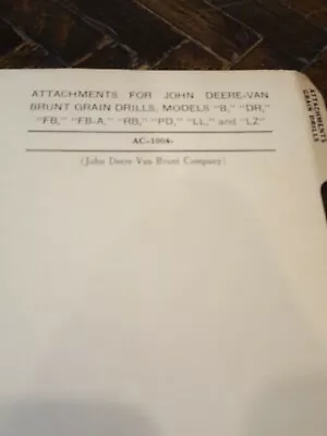 John Deere Grain Drill Attachments Parts Catalog Manual Book Original Van Brunt • $25