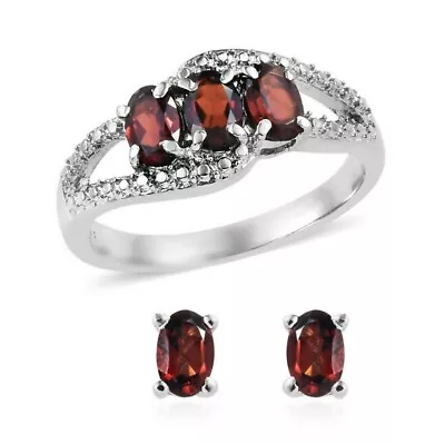 TGW 2.76 Cts Natural Mozambique Garnet Stud Earrings And Ring Set Size 6 • $26