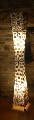 £115 • Buy Bali Flower Floor Lamp Handmade From Bamboo Rings & Shell White Brown 144cm Tall
