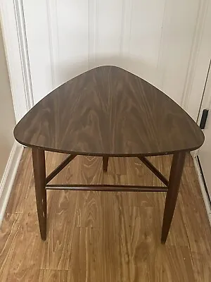 Mid Century Modern Tripod Triangle Guitar Pick Wood Grain Formica End Table • $149.99