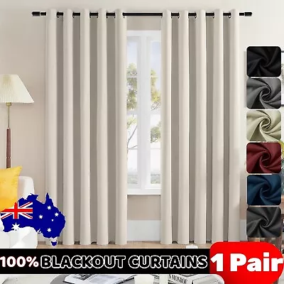 2X Blockout Curtains 100% Blackout Window Curtain Draperies Eyelet Bedroom Decor • $28.99