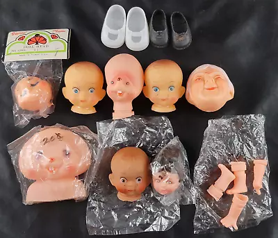 Vintage Lot Doll Head Face Shoes Baby Rabbit Old Woman Arms Legs Darice &Others • $14.95