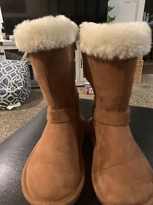 MICHAEL KORS Girls Boots Brown Zip-up Faux Fur Trim With Logo Size 7 • $18