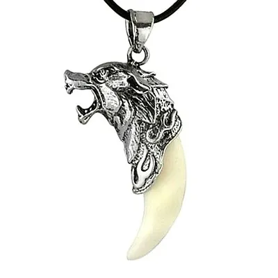 Wolf Necklace Mens Necklace Stainless Wolf Tooth Pendant Wolves Tribal Cosplay • $18.95