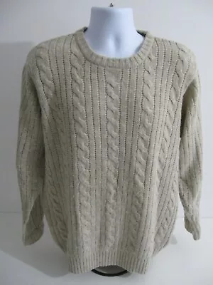 Ewm Pure Classics Mens Cream Wool Blend Cable Knit Jumper Size M • £13.99