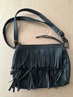 Mossimo Fringe Tassle Bag Purse Black Very Good Preowned Used Free Shipping Htf • $25