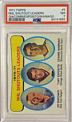 1971 Topps Shutout Leaders ED GIACOMIN TONY ESPOSITO MANIAGO #5 PSA 7 • $39.99