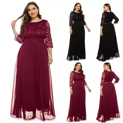 Lace Chiffon Plus Size Dress Women Party Prom Cocktail Evening Long Maxi Dresses • £29.99