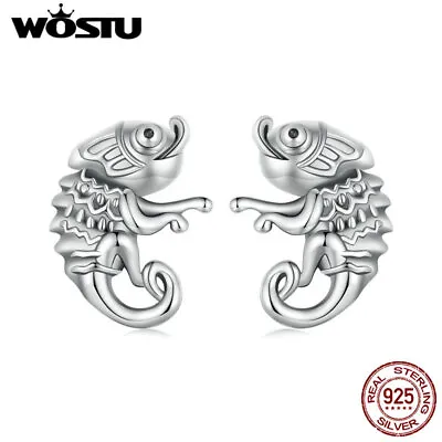 Wostu Unique 925 Sterling Silver Chameleon Stud Earrings Jewelry For Women Gifts • $7.33